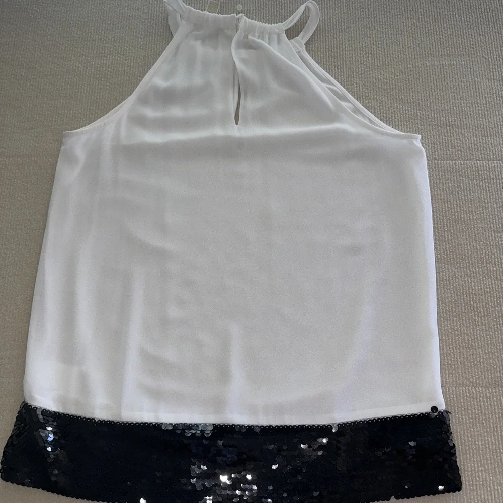 Michael‎ Kors Halter Top Women Small White Black Sequin Hem MH64L367R3 New